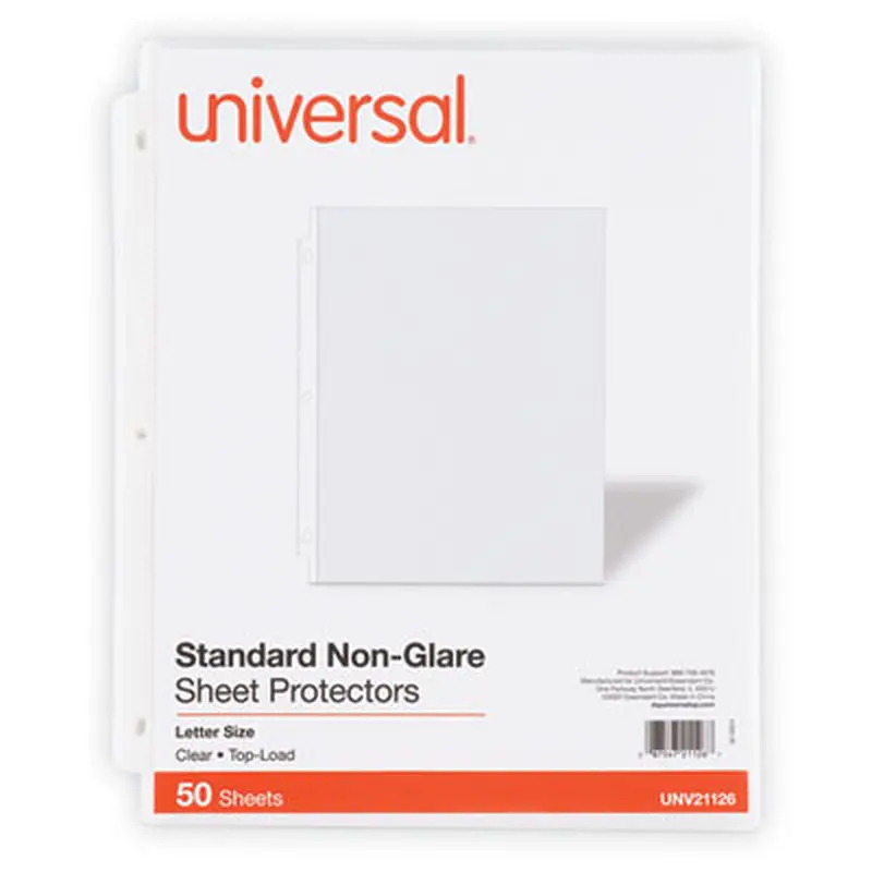 Standard Sheet Protectors, Medium-Duty, Side: 3-Hole Punched, Top Load 8.5 x 11 Insert, Nonglare Clear Front, 50/Pack - Sheet Protectors | Universal