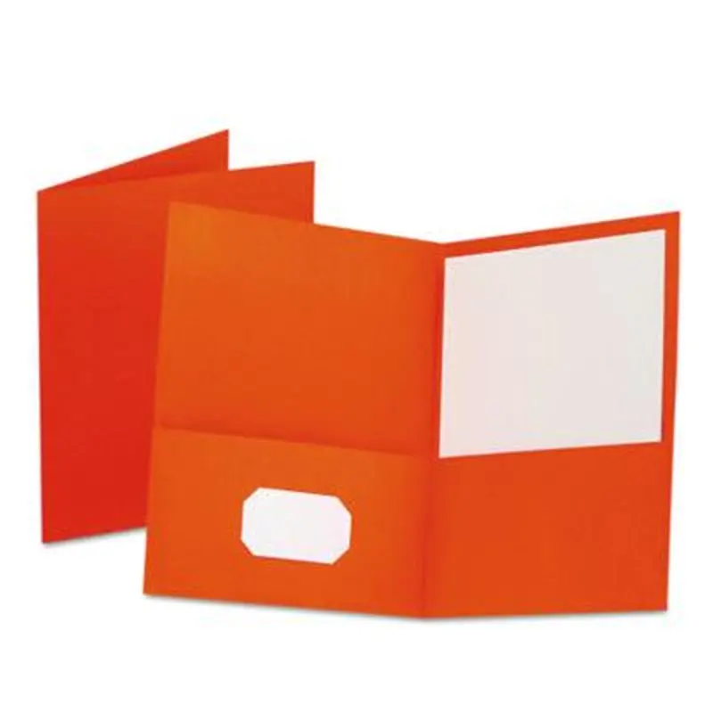 Twin-Pocket Folder, Embossed Leather Grain Paper, 0.5" Capacity, 11 x 8.5, Orange, 25/Box - Pocket Folders | Oxford