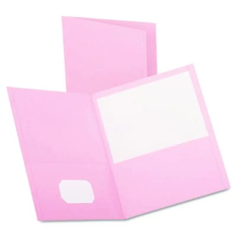 Twin-Pocket Folder, Embossed Leather Grain Paper, 0.5" Capacity, 11 x 8.5, Pink, 25/Box - Pocket Folders | Oxford