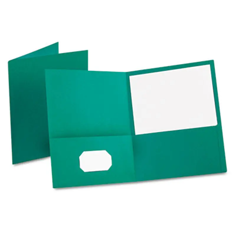 Twin-Pocket Folder, Embossed Leather Grain Paper, 0.5" Capacity, 11 x 8.5, Teal, 25/Box - Pocket Folders | Oxford