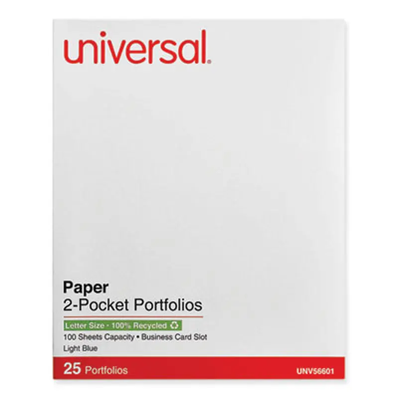 Two-Pocket Portfolio, Embossed Leather Grain Paper, 11 x 8.5, Light Blue, 25/Box - Pocket Folders | Universal
