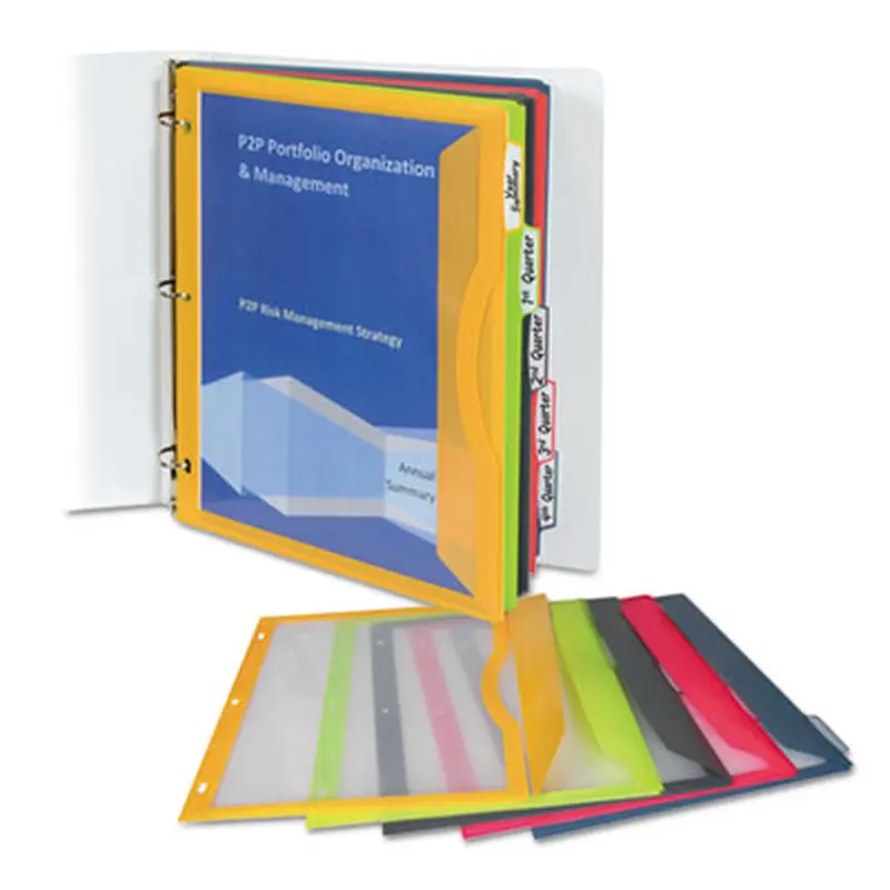 Binder Pocket With Write-On Index Tabs, 9.88 x 11.38, Assorted, 5/Set - Binder Pockets | C-Line