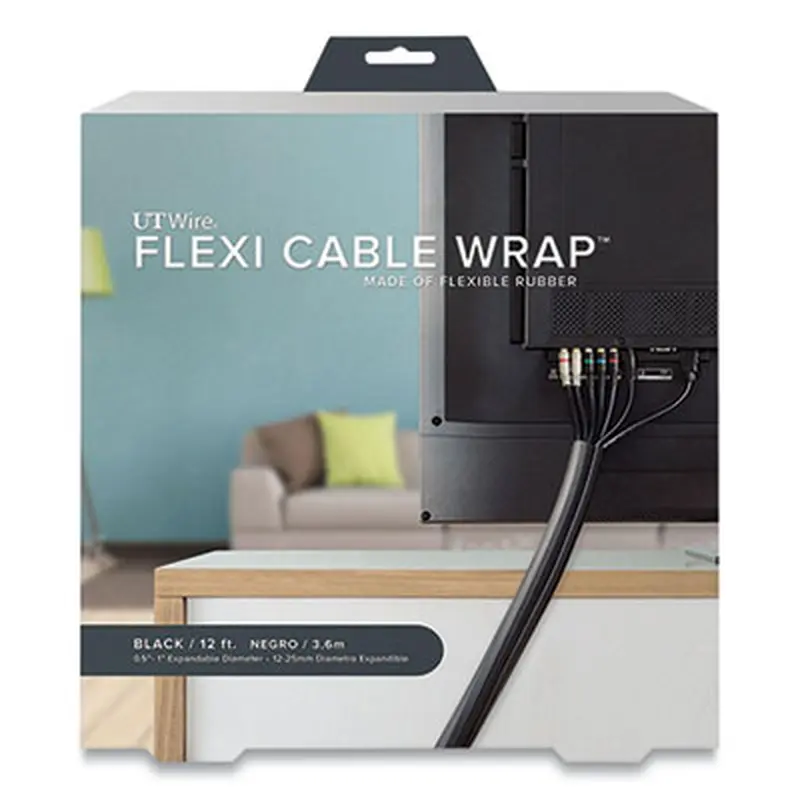 Flexi Cable Wrap, 0.5" to 1" x 12 ft, Black - Cable Management | UT Wire