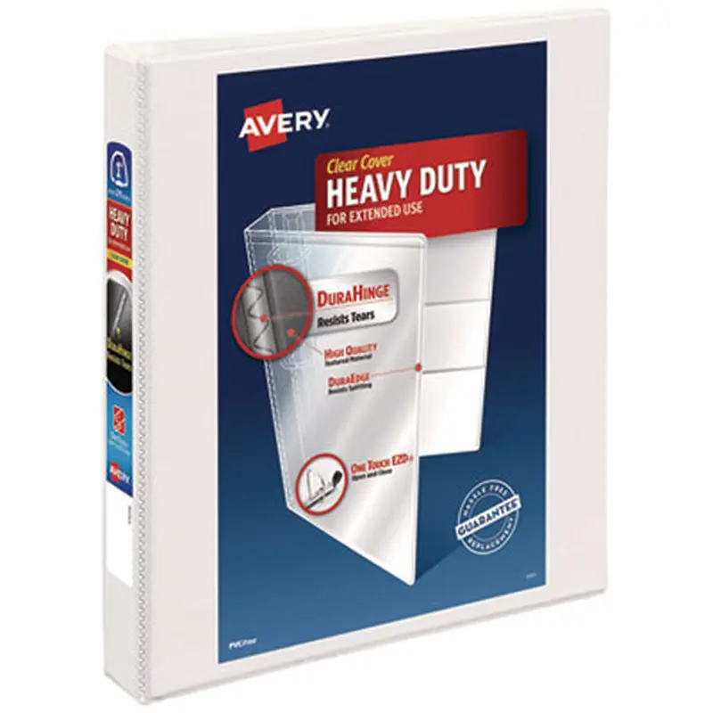 Heavy-Duty View Binder with DuraHinge and One Touch EZD Rings, 3 Rings, 1" Capacity, 11 x 8.5, White - Binders | Avery