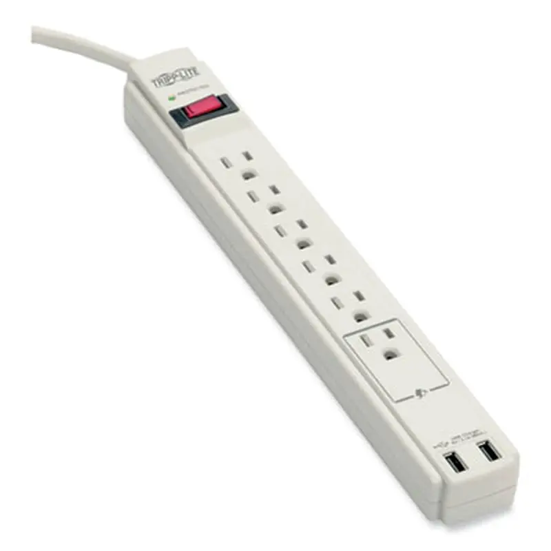 Protect It! Surge Suppressor, 6 AC Outlets/2 USB Ports, 6 ft Cord, 990 J, Cool Gray - Surge Protectors | Tripp Lite by Eaton