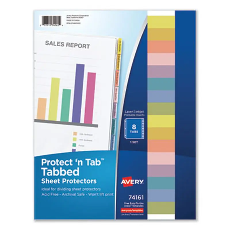 Protect 'n Tab Sheet Protectors, 8-Tabs, Heavy-Duty, Side: 3-Hole Punched, Top Load 8.5 x 11 Insert, Clear, 8/Set - Sheet Protectors | Avery