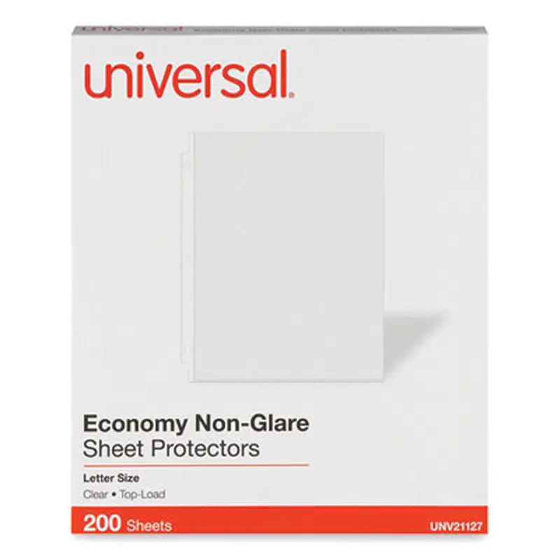 Standard Sheet Protectors, Light-Duty, Side: 3-Hole Punched, Top Load 8.5 x 11 Insert, Nonglare Clear Front, 200/Box - Sheet Protectors | Universal