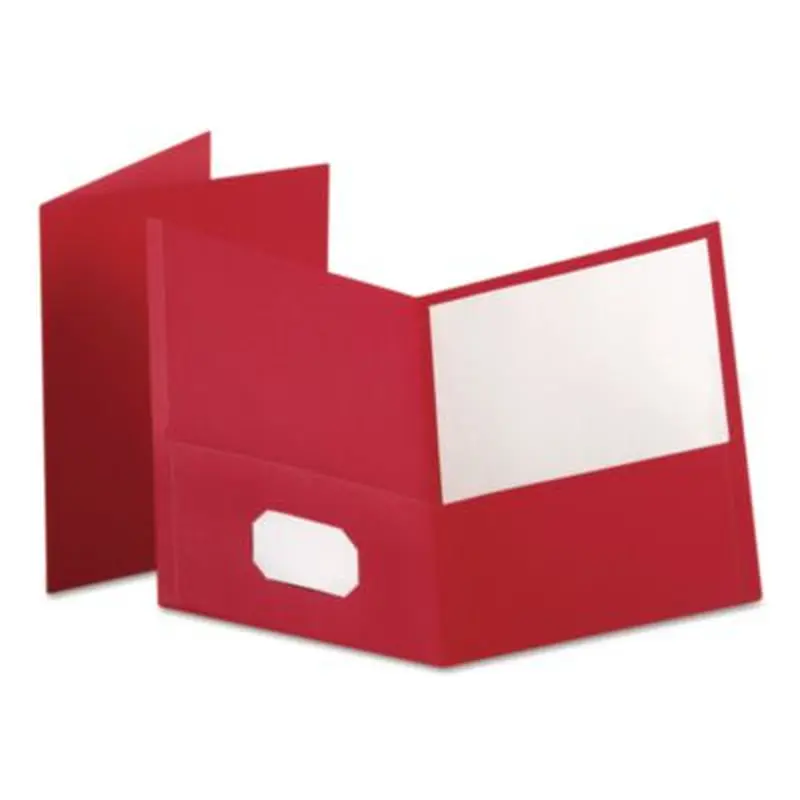 Twin-Pocket Folder, Embossed Leather Grain Paper, 0.5" Capacity, 11 x 8.5, Red, 25/Box - Pocket Folders | Oxford
