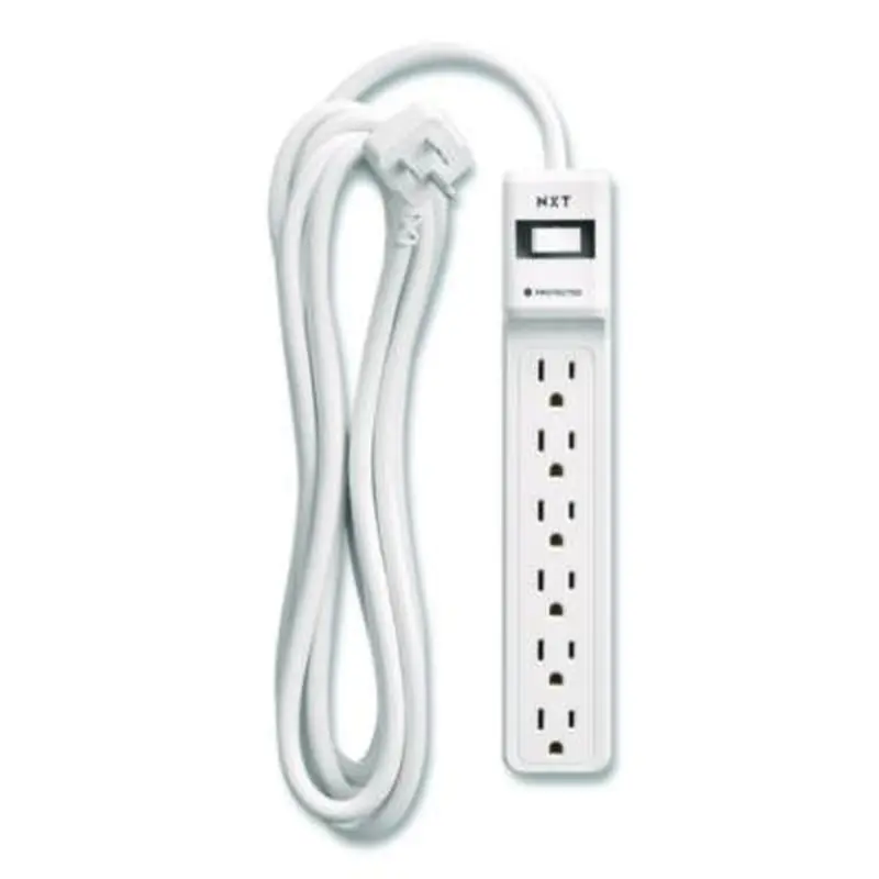6-Outlet Surge Protector, 6 AC Outlets, 12 ft Cord, 900 J, White - Surge Protectors | NXT Technologies