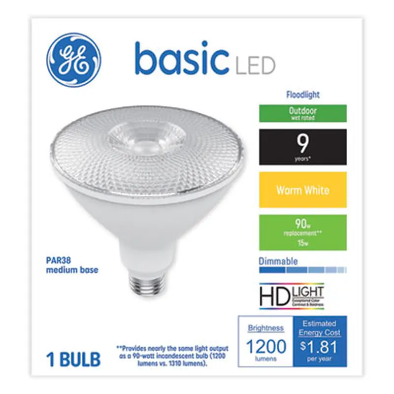 Basic LED Dimmable Outdoor Flood Light Bulbs, PAR38, 15 W, Warm White - Light Bulbs | GE