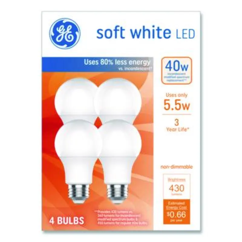Classic LED SW Non-Dim A19 Light Bulb, 5.5 W, Soft White, 4/Pack - Light Bulbs | GE