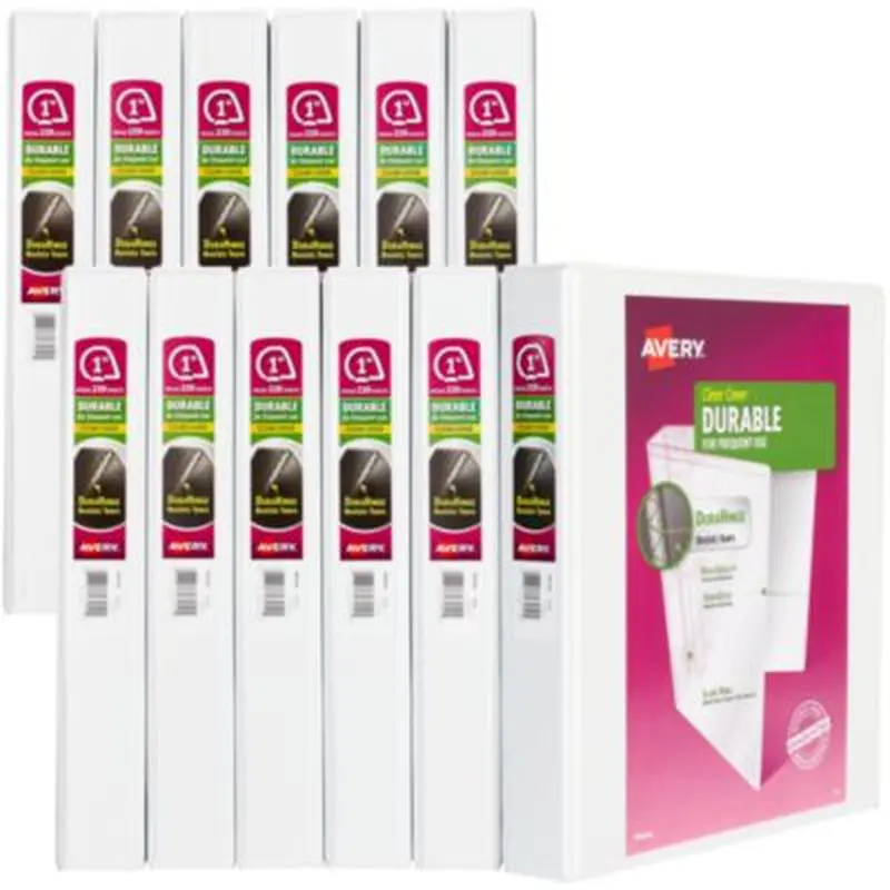 Durable View Binder with DuraHinge and Slant Rings, 3 Rings, 1" Capacity, 11 x 8.5, White, 12/Carton - Binders | Avery