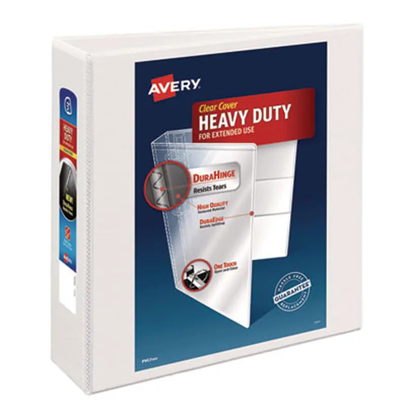 Heavy-Duty Non Stick View Binder with DuraHinge and Slant Rings, 3 Rings, 3" Capacity, 11 x 8.5, White, (5604) - Binders | Avery