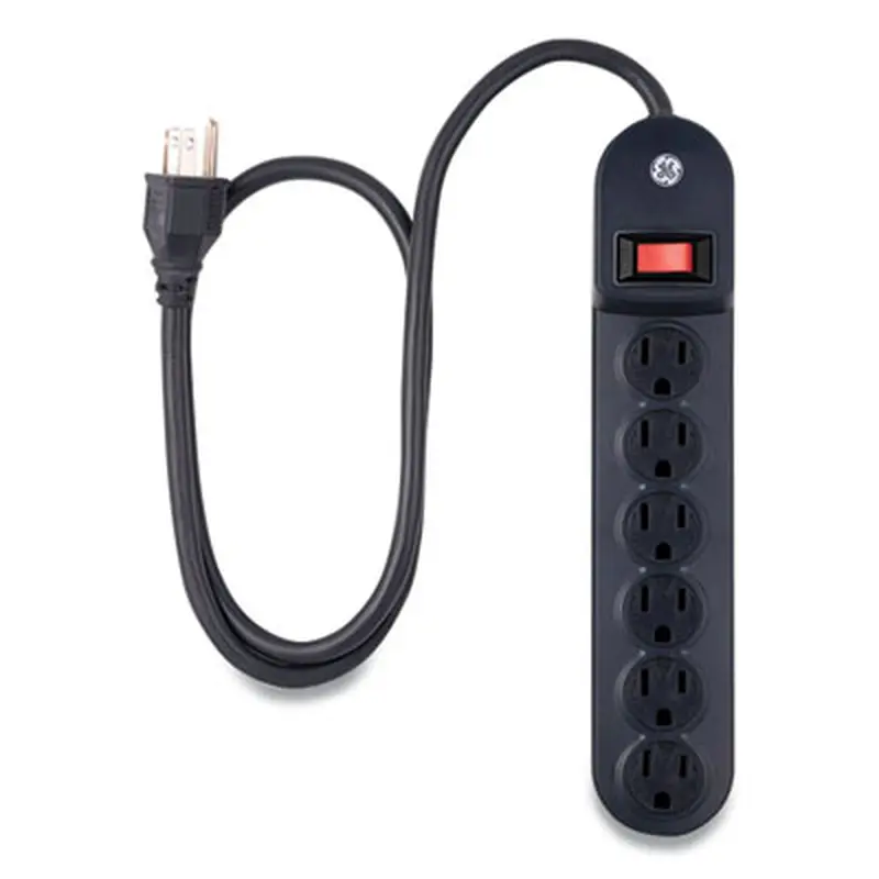 Heavy Duty Power Strip, 6 Outlets, 3 ft Cord, Black - Power Strips | GE