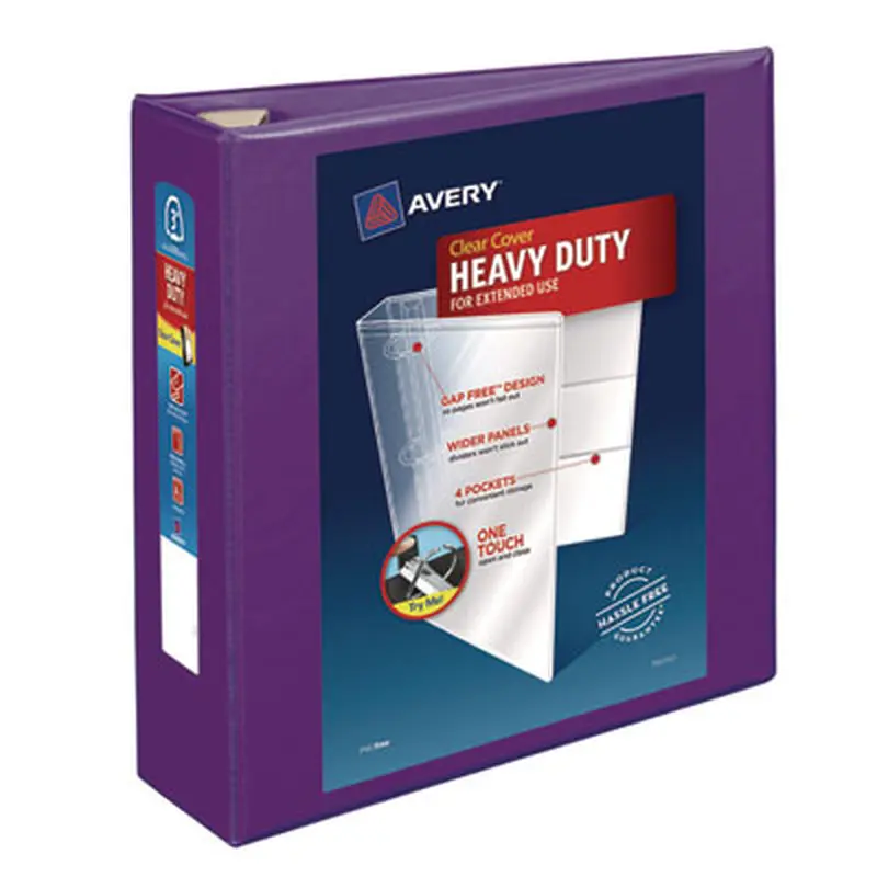 Heavy-Duty View Binder with DuraHinge and Locking One Touch EZD Rings, 3 Rings, 3" Capacity, 11 x 8.5, Purple - Binders | Avery