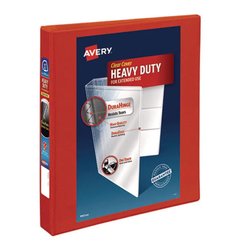 Heavy-Duty View Binder with DuraHinge and One Touch EZD Rings, 3 Rings, 1" Capacity, 11 x 8.5, Red - Binders | Avery