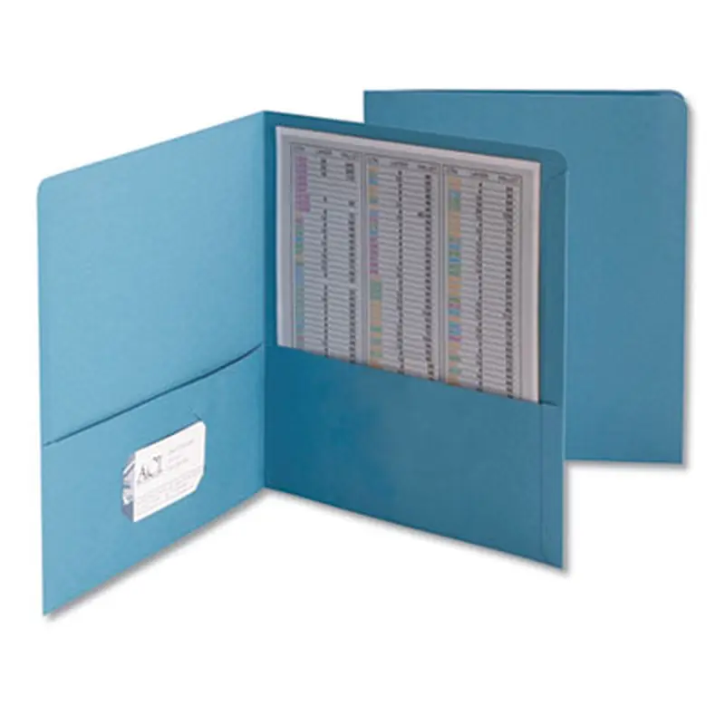 Two-Pocket Folder, Embossed Leather Grain Paper, 100-Sheet Capacity, 11 x 8.5, Blue, 25/Box - Pocket Folders | Smead