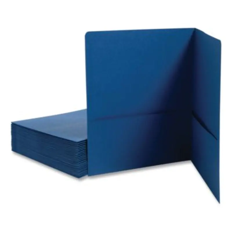 Two-Pocket Folder, Textured Paper, 100-Sheet Capacity, 11 x 8.5, Dark Blue, 25/Box - Pocket Folders | Smead