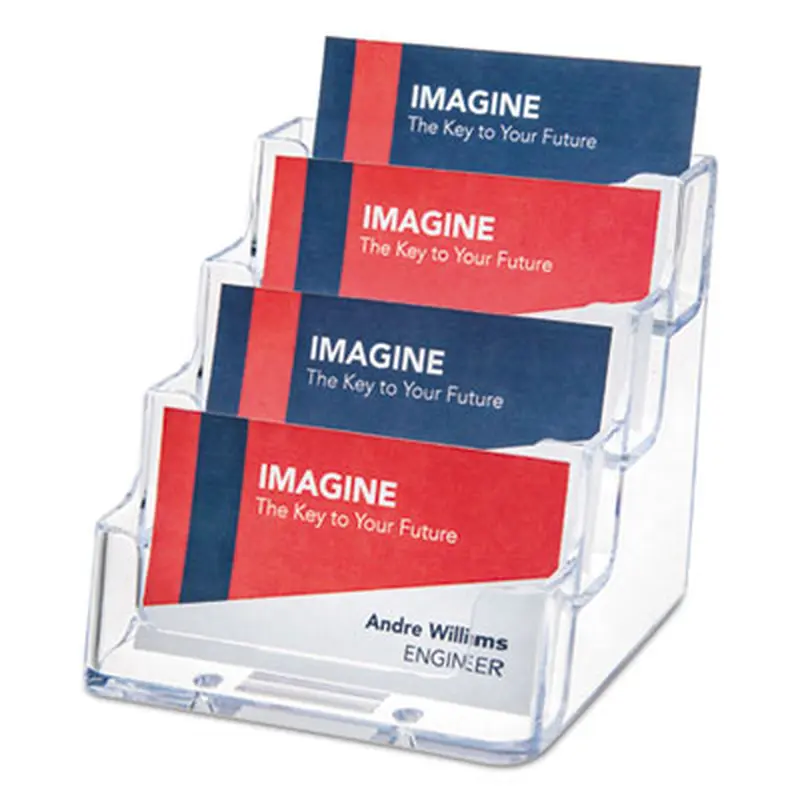 4-Pocket Business Card Holder, Holds 200 Cards, 3.94 x 3.5 x 3.75, Plastic, Clear - Card Holders | deflecto