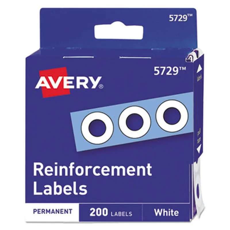 Dispenser Pack Hole Reinforcements, 0.25" Dia, White, 200/Pack, (5729) - Hole Reinforcement Labels | Avery