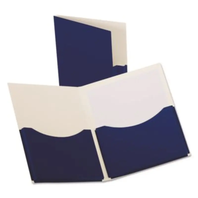 Double Stuff Gusseted 2-Pocket Laminated Paper Folder, 200-Sheet Capacity, 11 x 8.5, Navy, 20/Box - Pocket Folders | Oxford