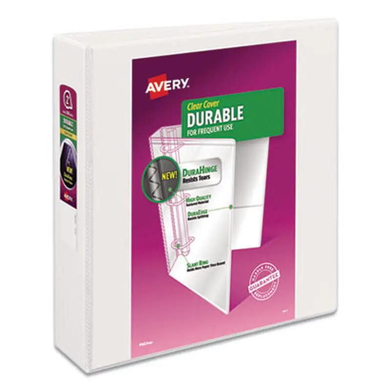 Durable View Binder with DuraHinge and Slant Rings, 3 Rings, 2" Capacity, 11 x 8.5, White, 4/Pack - Binders | Avery