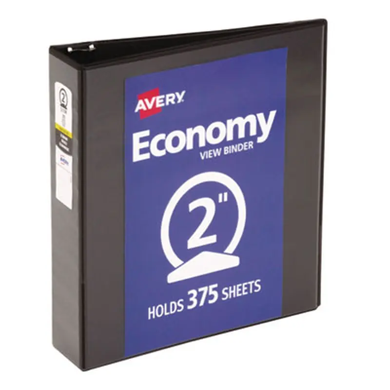 Economy View Binder with Round Rings , 3 Rings, 2" Capacity, 11 x 8.5, Black, (5730) - Binders | Avery
