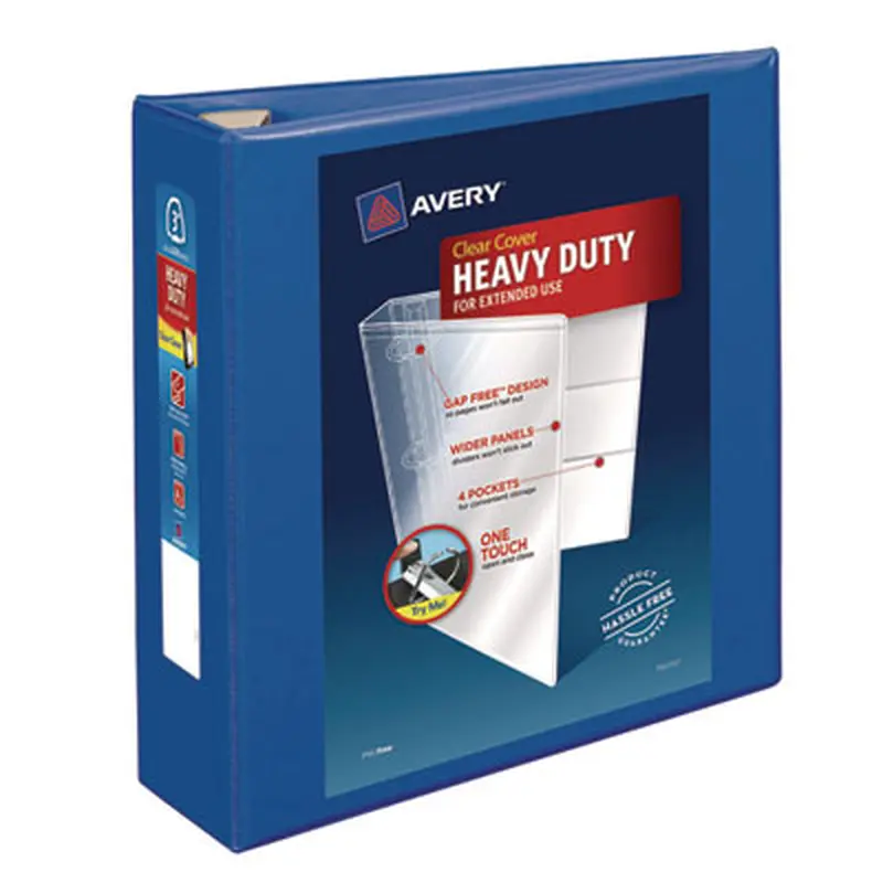 Heavy-Duty View Binder with DuraHinge and Locking One Touch EZD Rings, 3 Rings, 3" Capacity, 11 x 8.5, Pacific Blue - Binders | Avery