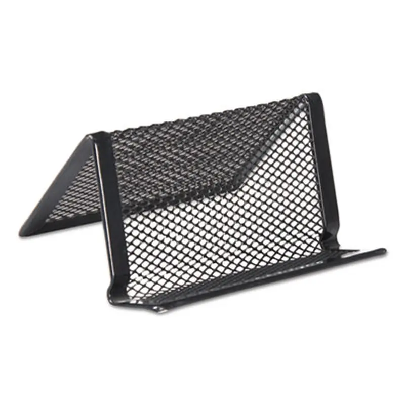 Mesh Metal Business Card Holder, Holds 50 2.25 x 4 Cards, 3.78 x 3.38 x 2.13, Black - Card Holders | Universal