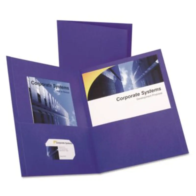 Twin-Pocket Folder, Embossed Leather Grain Paper, 0.5" Capacity, 11 x 8.5, Purple, 25/Box - Pocket Folders | Oxford