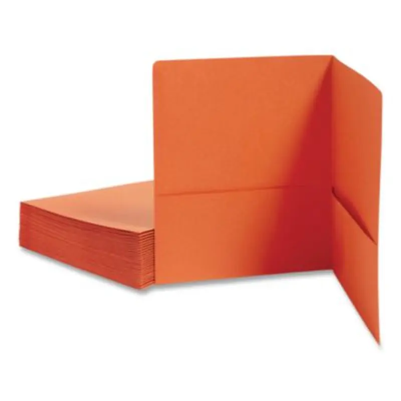 Two-Pocket Folder, Textured Paper, 100-Sheet Capacity, 11 x 8.5, Orange, 25/Box - Pocket Folders | Smead