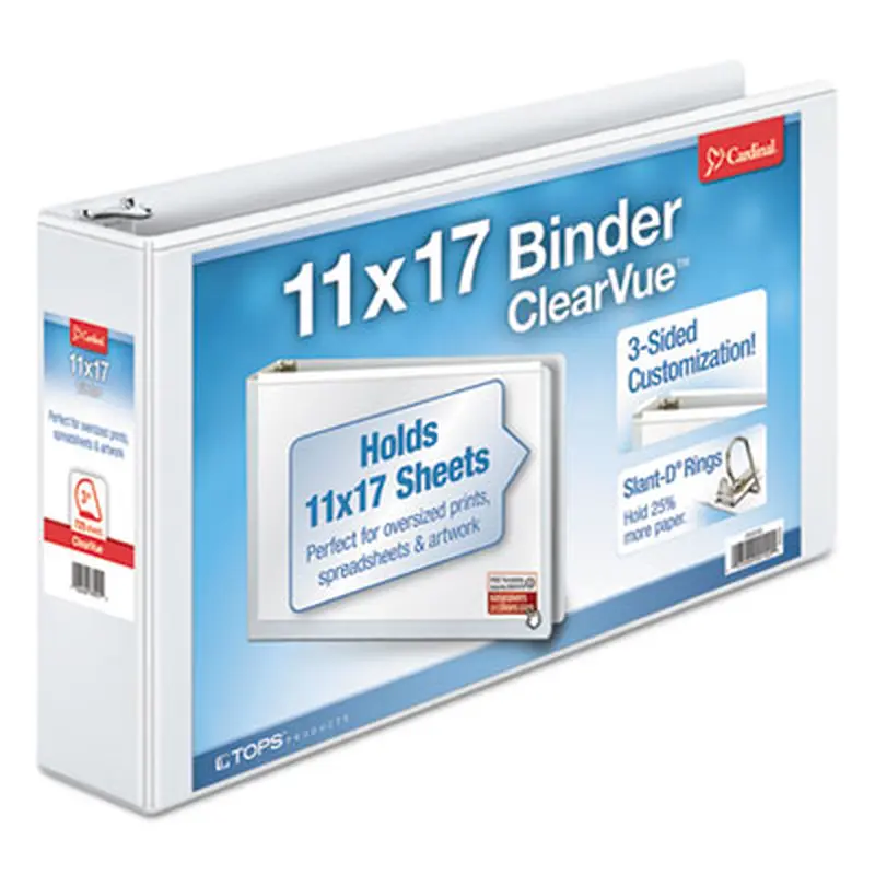 ClearVue Slant-D Ring Binder, 3 Rings, 3" Capacity, 11 x 17, White - Binders | Cardinal