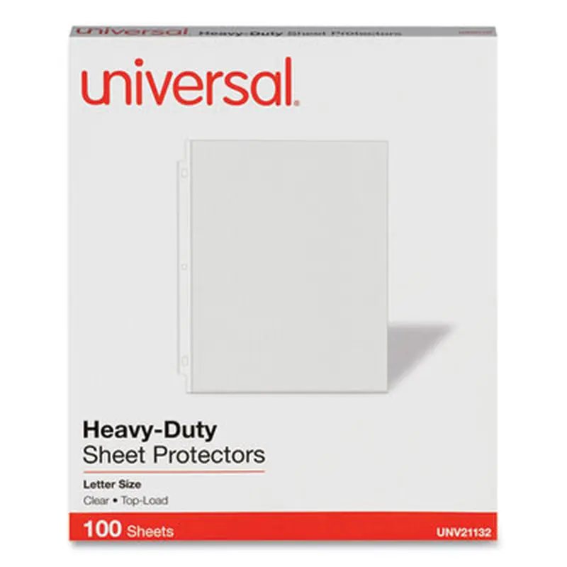 Deluxe Heavyweight Sheet Protector, Side: 3-Hole Punched, Top Load 8.5 x 11 Insert, Clear Front, 100/Pack - Sheet Protectors | Universal
