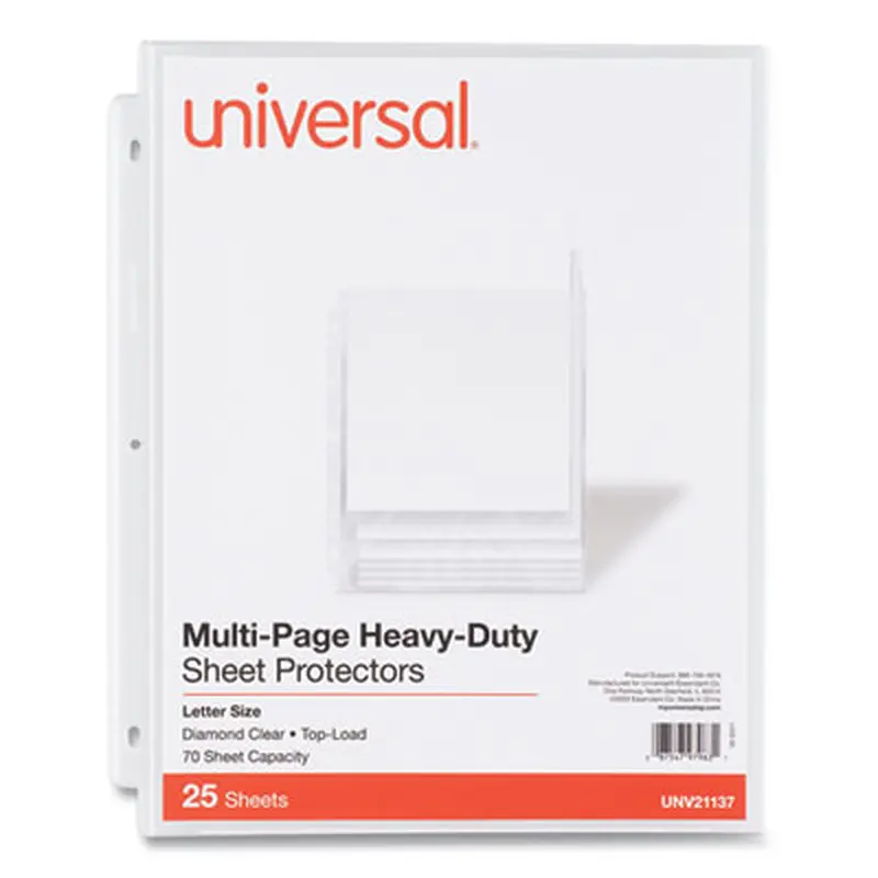 Deluxe Heavyweight Sheet Protector, Side: 3-Hole Punched, Top Load 8.5 x 11 Insert, Clear Front, 25/Pack - Sheet Protectors | Universal
