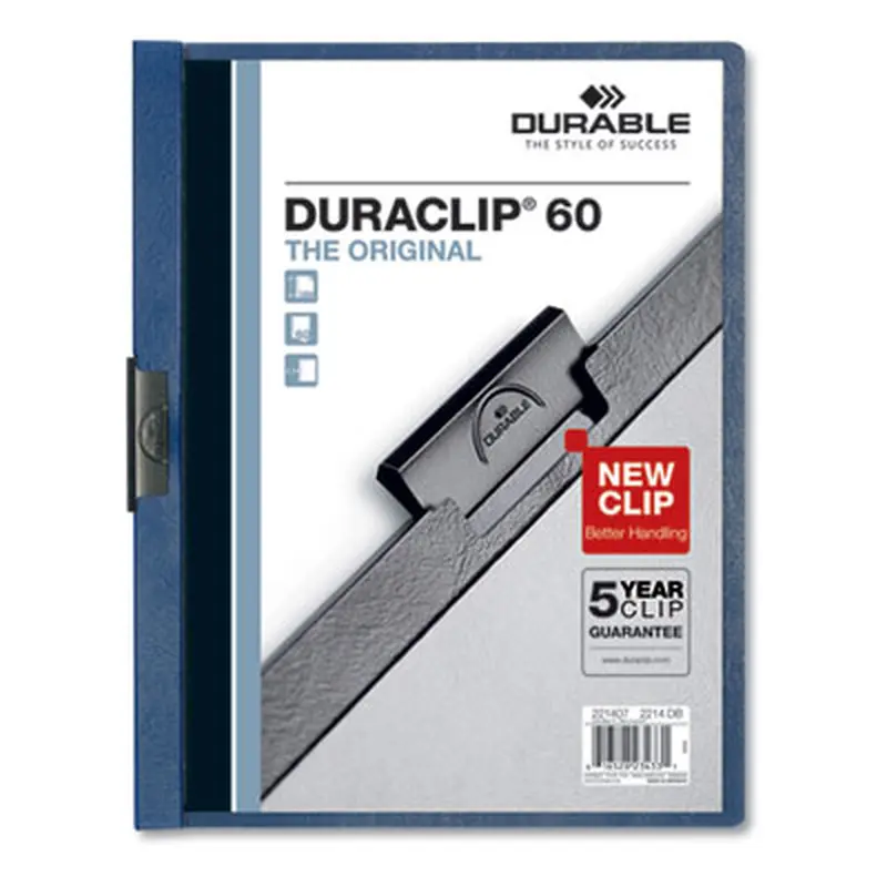 DuraClip Report Cover, Clip Fastener, 8.5 x 11, Clear/Dark Blue, 25/Box - Report Covers | Durable