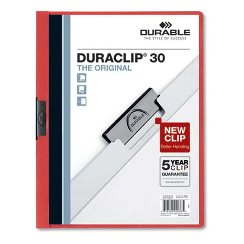 DuraClip Report Cover, Clip Fastener, 8.5 x 11 , Clear/Red, 25/Box - Report Covers | Durable