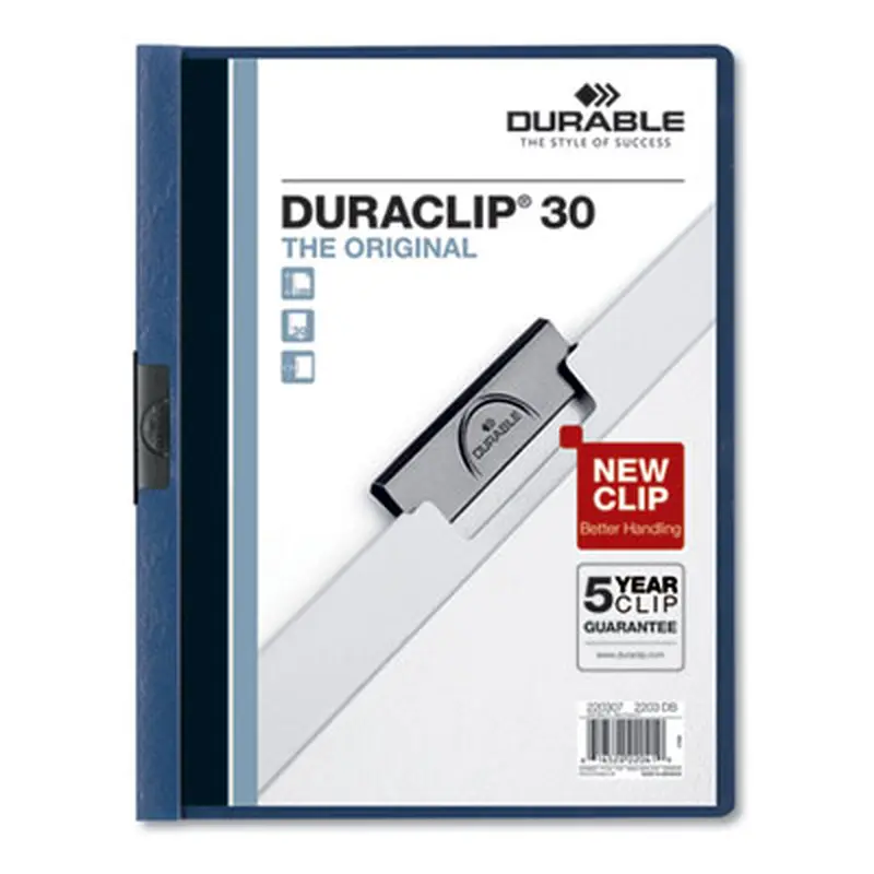 DuraClip Report Cover, Clip Fastener, Clear/Dark Blue, 25/Box - Report Covers | Durable