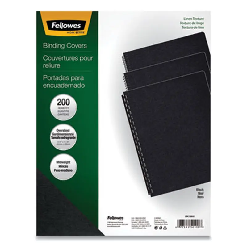 Expressions Linen Texture Presentation Covers for Binding Systems, Paper, Round Corners, 11.25 x 8.75, Black, 200/Pack - Binding Systems Covers | Fellowes
