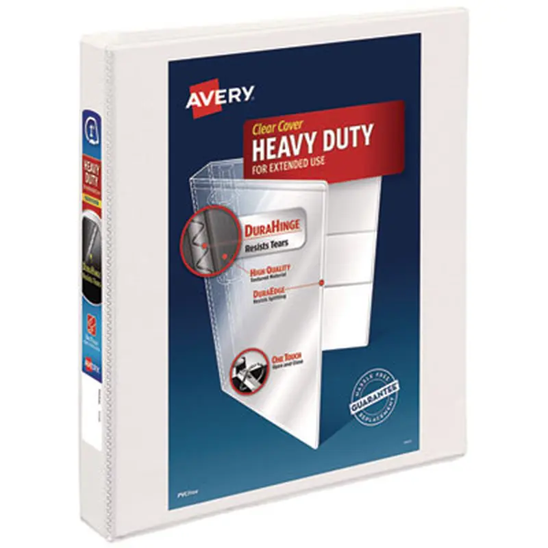 Heavy-Duty Non Stick View Binder with DuraHinge and Slant Rings, 3 Rings, 1" Capacity, 11 x 8.5, White, (5304) - Binders | Avery