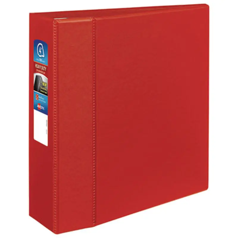 Heavy-Duty Non-View Binder with DuraHinge and Locking One Touch EZD Rings, 3 Rings, 4" Capacity, 11 x 8.5, Red - Binders | Avery