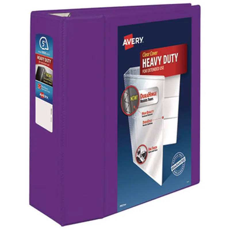 Heavy-Duty View Binder with DuraHinge and Locking One Touch EZD Rings, 3 Rings, 5" Capacity, 11 x 8.5, Purple - Binders | Avery