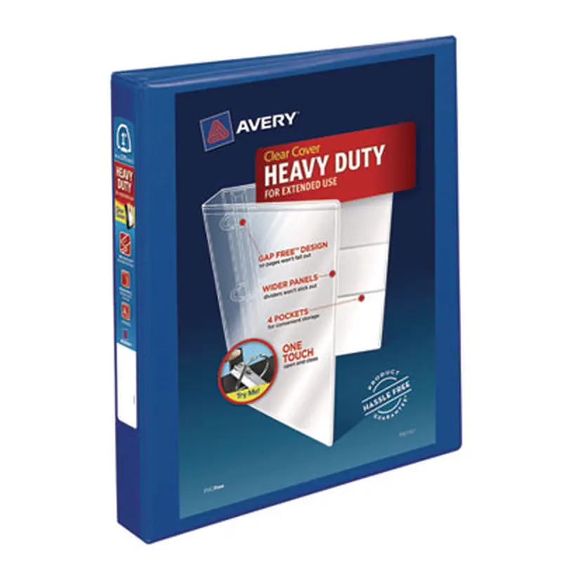 Heavy-Duty View Binder with DuraHinge and One Touch EZD Rings, 3 Rings, 1" Capacity, 11 x 8.5, Pacific Blue - Binders | Avery