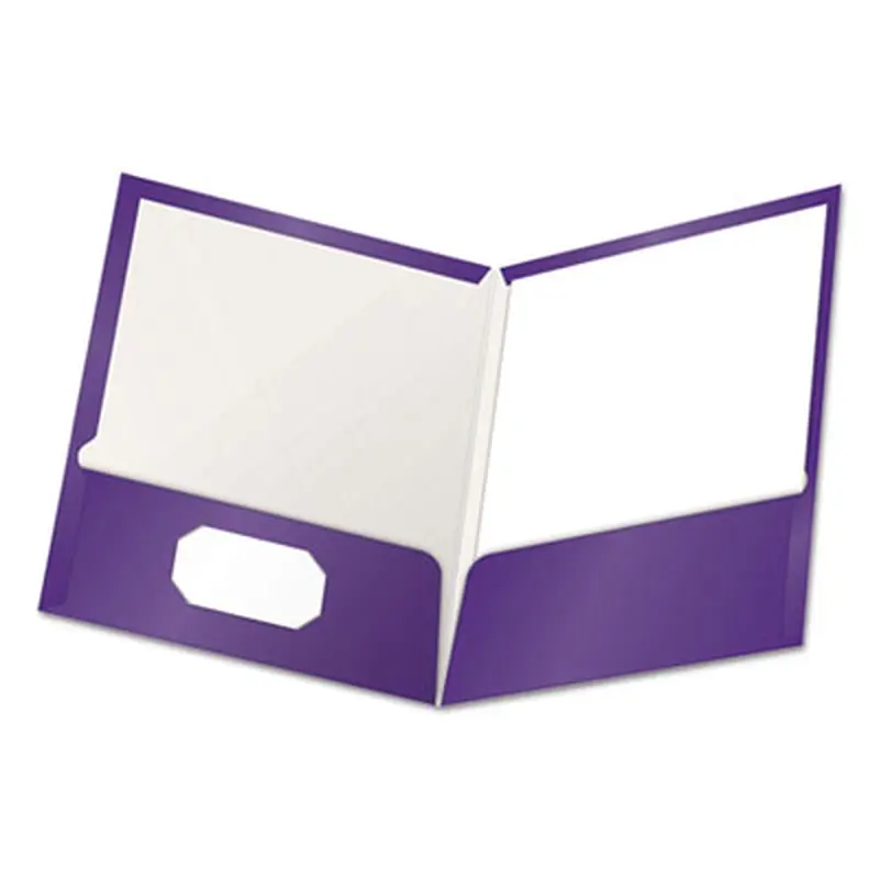 High Gloss Laminated Paperboard Folder, 100-Sheet Capacity, 11 x 8.5, Purple, 25/Box - Pocket Folders | Oxford