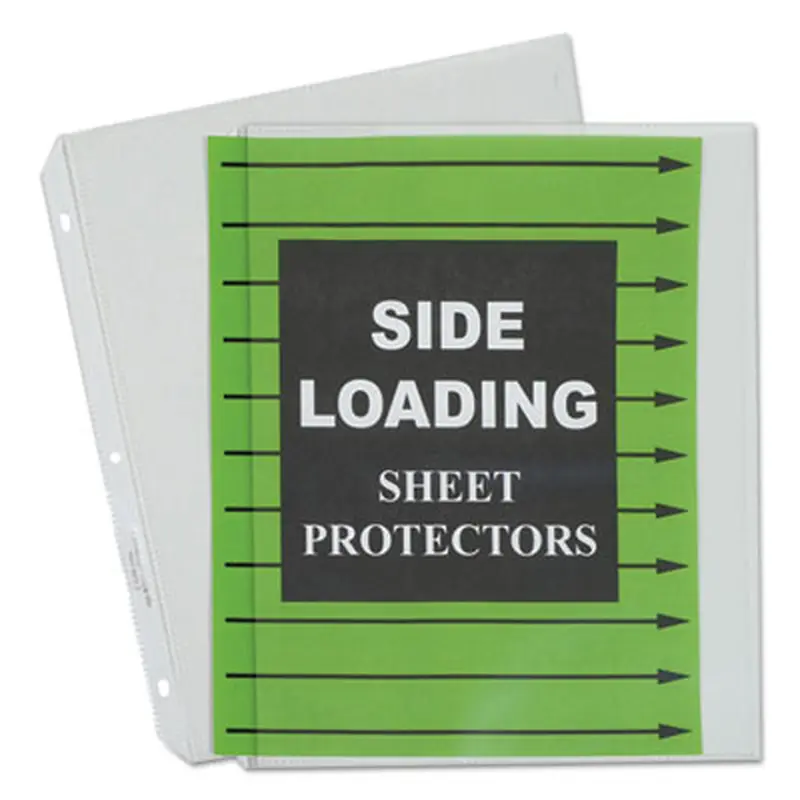Side Loading Polypropylene Sheet Protectors, Heavy-Duty, Side: 3-Hole Punched, Side Load 8.5 x 11 Insert, Clear Front, 50/Box - Sheet Protectors | C-Line