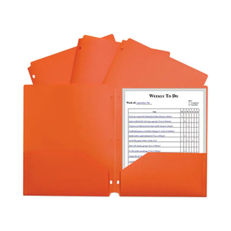 Two-Pocket Heavyweight Poly Portfolio Folder, 3-Hole Punch, 11 x 8.5, Orange, 25/Box - Pocket Folders | C-Line