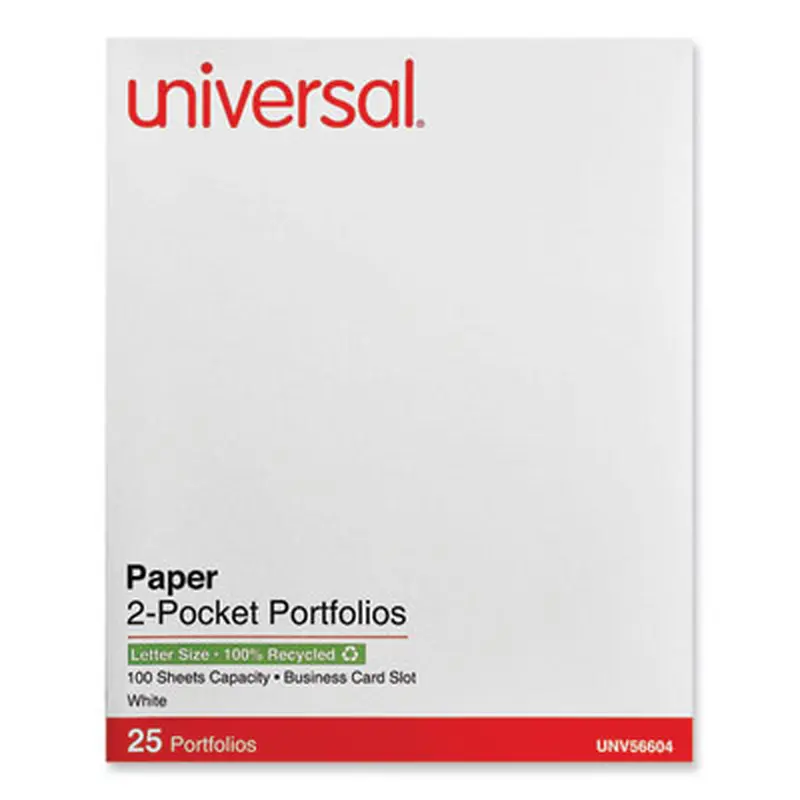 Two-Pocket Portfolio, Embossed Leather Grain Paper, 11 x 8.5, White, 25/Box - Pocket Folders | Universal