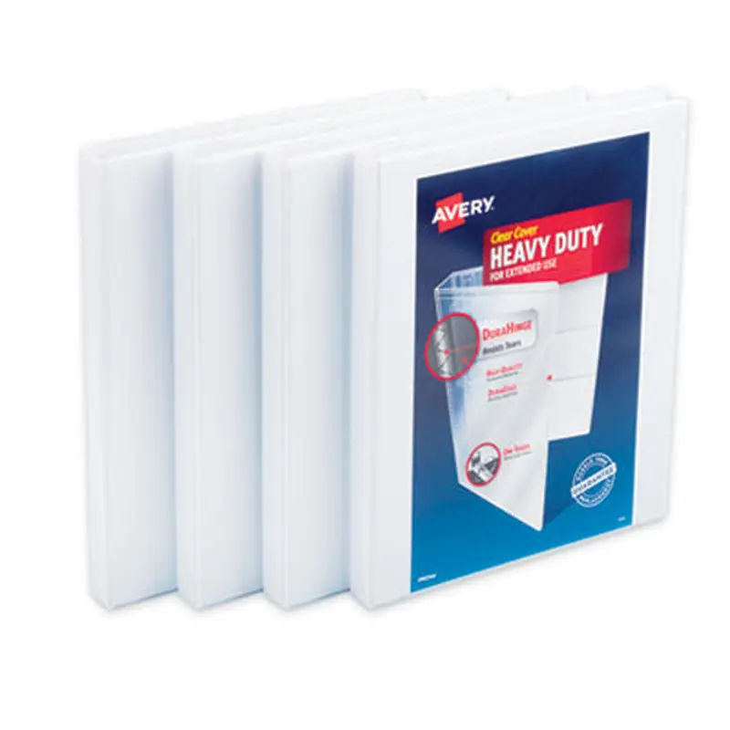 Heavy-Duty Non Stick View Binder with DuraHinge and Slant Rings, 3 Rings, 0.5" Capacity, 11 x 8.5, White, 4/Pack - Binders | Avery