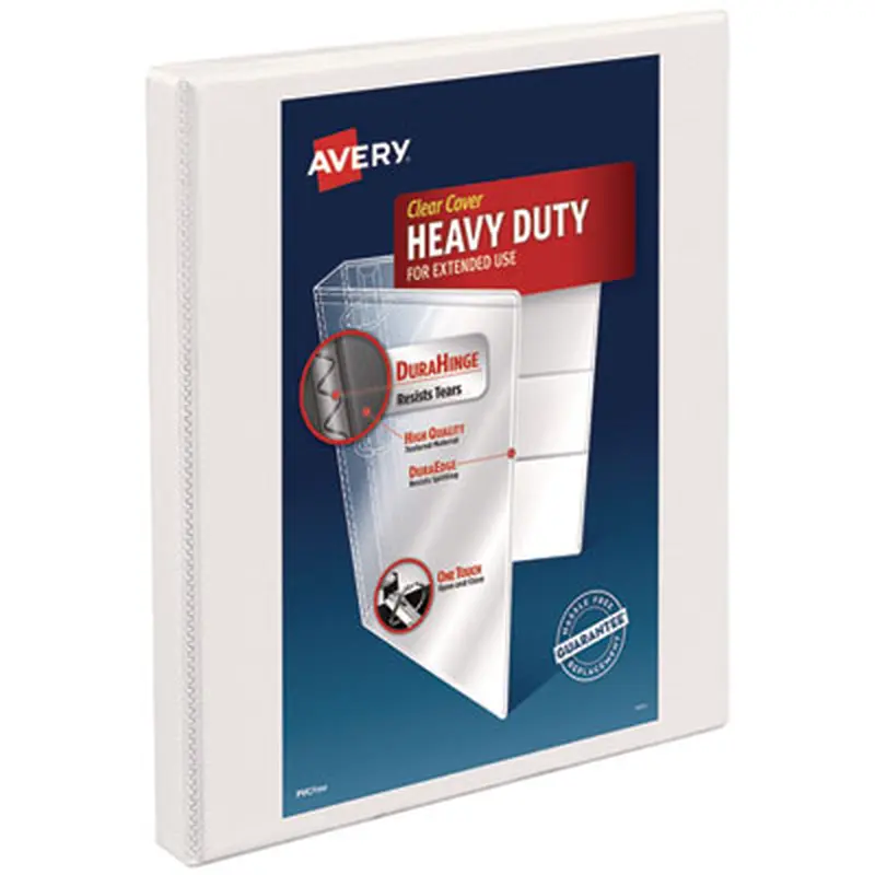 Heavy-Duty Non Stick View Binder with DuraHinge and Slant Rings, 3 Rings, 0.5" Capacity, 11 x 8.5, White, (5234) - Binders | Avery