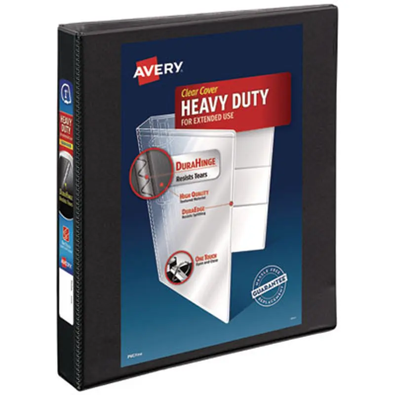 Heavy-Duty Non Stick View Binder with DuraHinge and Slant Rings, 3 Rings, 1" Capacity, 11 x 8.5, Black, (5300) - Binders | Avery