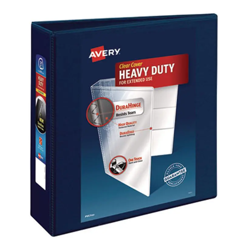 Heavy-Duty View Binder with DuraHinge and Locking One Touch EZD Rings, 3 Rings, 3" Capacity, 11 x 8.5, Navy Blue - Binders | Avery